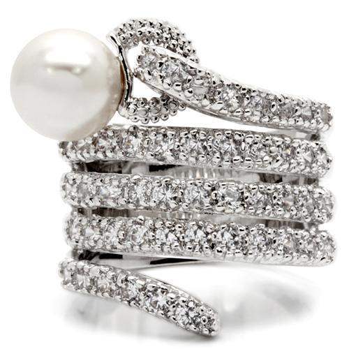 0W031 - Rhodium Brass Ring with AAA Grade CZ in Clear - Alamode - Flyclothing LLC