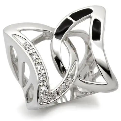 0W050 - Rhodium Brass Ring with AAA Grade CZ  in Clear - Alamode