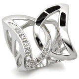 0W050 - Rhodium Brass Ring with AAA Grade CZ  in Clear - Alamode