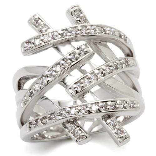 0W061 - Rhodium Brass Ring with AAA Grade CZ in Clear - Alamode - Flyclothing LLC