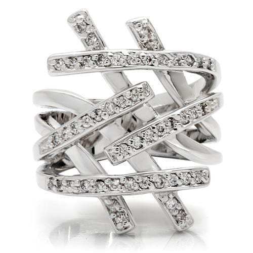 0W061 - Rhodium Brass Ring with AAA Grade CZ in Clear - Alamode - Flyclothing LLC