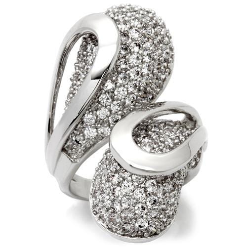 0W118 - Rhodium Brass Ring with AAA Grade CZ  in Clear - Alamode