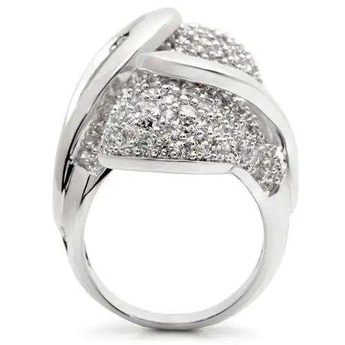 0W118 - Rhodium Brass Ring with AAA Grade CZ in Clear - Alamode - Flyclothing LLC