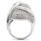 0W118 - Rhodium Brass Ring with AAA Grade CZ  in Clear - Alamode