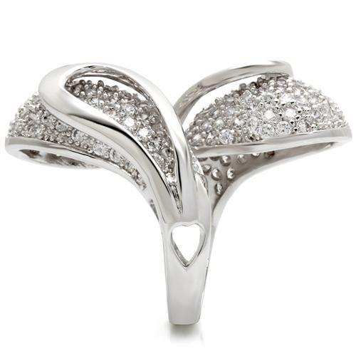 0W118 - Rhodium Brass Ring with AAA Grade CZ in Clear - Alamode - Flyclothing LLC