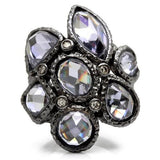 0W120 - Ruthenium Brass Ring with AAA Grade CZ  in Light Amethyst - Alamode