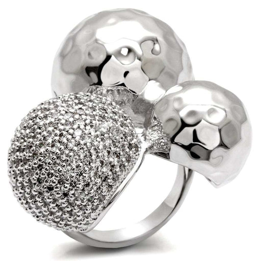 0W121 - Rhodium Brass Ring with AAA Grade CZ in Clear - Alamode - Flyclothing LLC