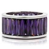 0W128 - Rhodium Brass Ring with AAA Grade CZ  in Amethyst - Alamode