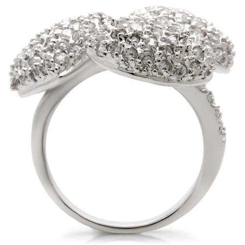 0W145 - Rhodium Brass Ring with AAA Grade CZ in Clear - Alamode - Flyclothing LLC