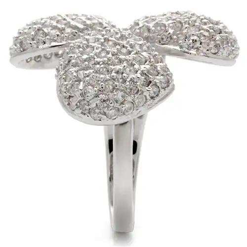 0W145 - Rhodium Brass Ring with AAA Grade CZ in Clear - Alamode - Flyclothing LLC