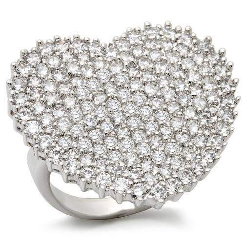 0W146 - Rhodium Brass Ring with AAA Grade CZ in Clear - Alamode - Flyclothing LLC