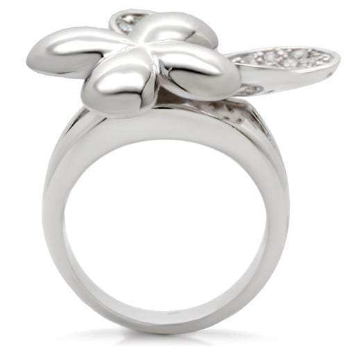 0W147 - Rhodium Brass Ring with AAA Grade CZ in Clear - Alamode - Flyclothing LLC