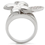 0W147 - Rhodium Brass Ring with AAA Grade CZ  in Clear