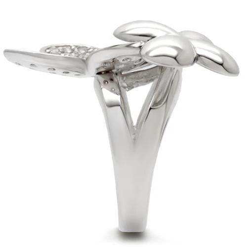 0W147 - Rhodium Brass Ring with AAA Grade CZ in Clear - Alamode - Flyclothing LLC