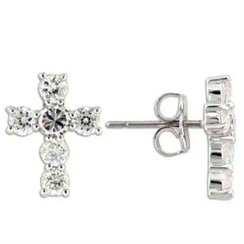 0W155 - Rhodium 925 Sterling Silver Earrings with AAA Grade CZ in Clear - Alamode - Flyclothing LLC