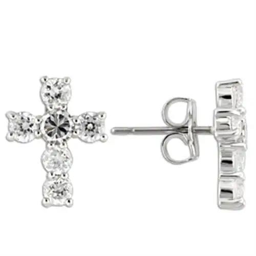 0W155 - Rhodium 925 Sterling Silver Earrings with AAA Grade CZ  in Clear - Alamode