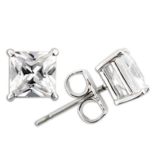 0W160 - Rhodium 925 Sterling Silver Earrings with AAA Grade CZ  in Clear - Alamode