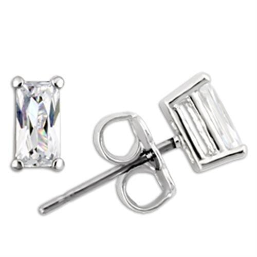 0W161 - Rhodium 925 Sterling Silver Earrings with AAA Grade CZ  in Clear - Alamode