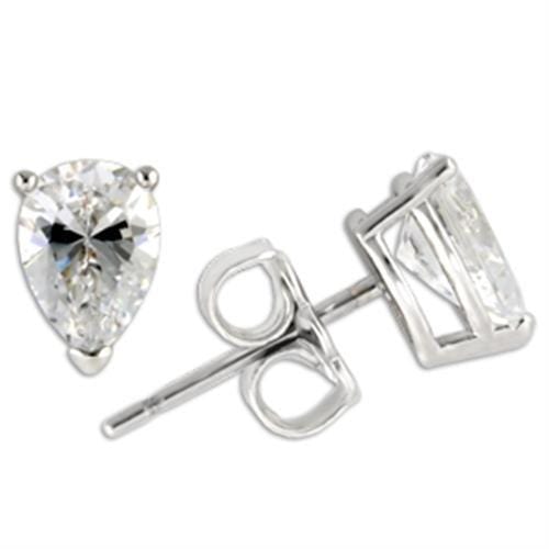 0W164 - Rhodium 925 Sterling Silver Earrings with AAA Grade CZ  in Clear - Alamode
