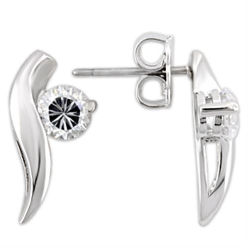 0W177 - Rhodium 925 Sterling Silver Earrings with AAA Grade CZ  in Clear - Alamode