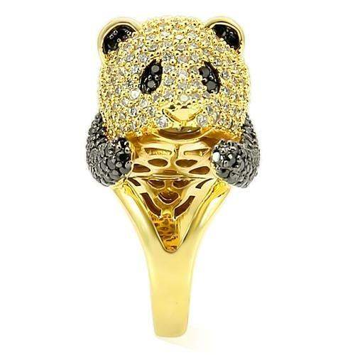 0W182 - Gold+Ruthenium Brass Ring with AAA Grade CZ in Jet - Alamode - Flyclothing LLC