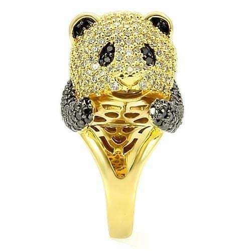 0W182 - Gold+Ruthenium Brass Ring with AAA Grade CZ in Jet - Alamode - Flyclothing LLC