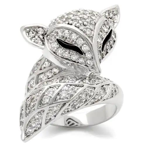 0W185 - Rhodium Brass Ring with AAA Grade CZ  in Clear - Alamode