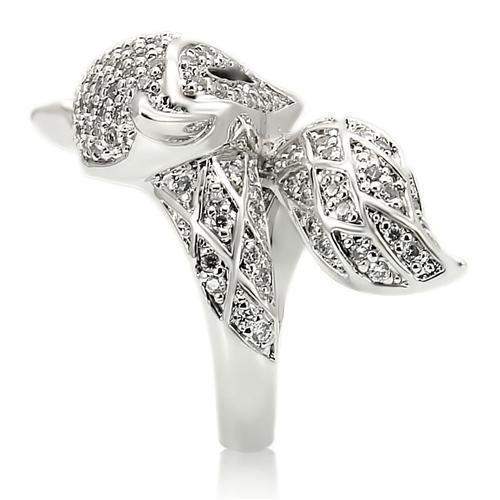 0W185 - Rhodium Brass Ring with AAA Grade CZ in Clear - Alamode - Flyclothing LLC