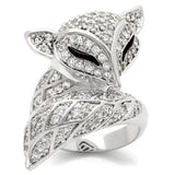 0W185 - Rhodium Brass Ring with AAA Grade CZ  in Clear - Alamode