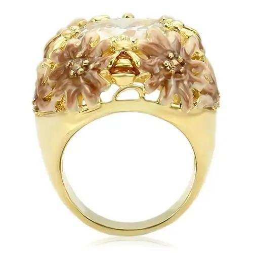 0W203 - Matte Gold & Gold Brass Ring with AAA Grade CZ in Clear - Alamode - Flyclothing LLC