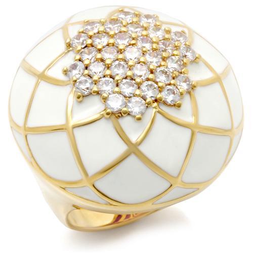 0W206 - Gold Brass Ring with AAA Grade CZ  in Clear - Alamode
