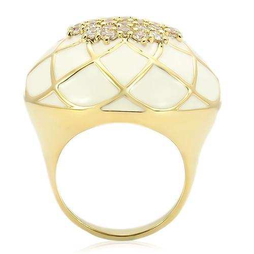 0W206 - Gold Brass Ring with AAA Grade CZ in Clear - Alamode - Flyclothing LLC