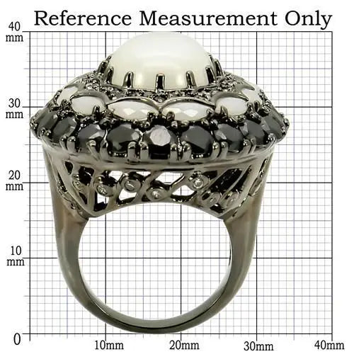 0W213 - Ruthenium Brass Ring with Milky CZ in White - Alamode - Flyclothing LLC
