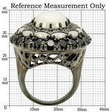 0W213 - Ruthenium Brass Ring with Milky CZ in White - Alamode - Flyclothing LLC