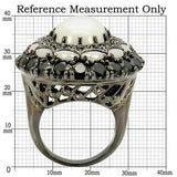 0W213 - Ruthenium Brass Ring with Milky CZ  in White - Alamode