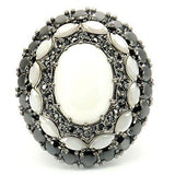 0W213 - Ruthenium Brass Ring with Milky CZ in White - Alamode - Flyclothing LLC