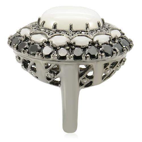 0W213 - Ruthenium Brass Ring with Milky CZ in White - Alamode - Flyclothing LLC