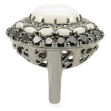0W213 - Ruthenium Brass Ring with Milky CZ in White - Alamode - Flyclothing LLC