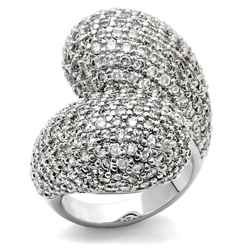 0W216 - Rhodium Brass Ring with AAA Grade CZ  in Clear - Alamode