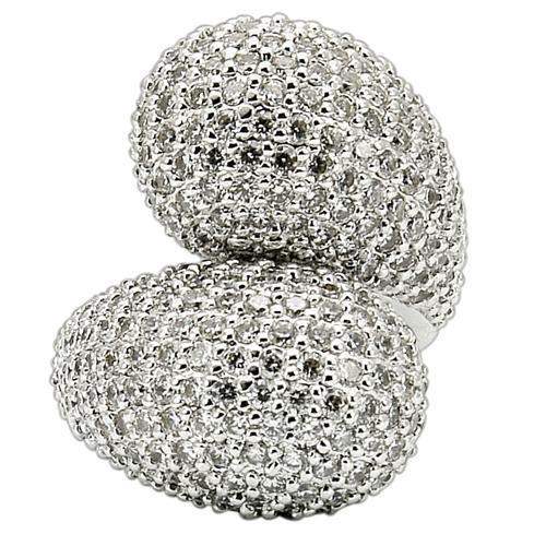 0W216 - Rhodium Brass Ring with AAA Grade CZ in Clear - Alamode - Flyclothing LLC