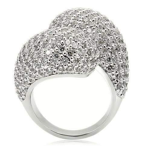 0W216 - Rhodium Brass Ring with AAA Grade CZ in Clear - Alamode - Flyclothing LLC