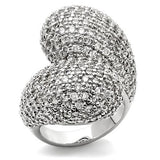 0W216 - Rhodium Brass Ring with AAA Grade CZ  in Clear - Alamode