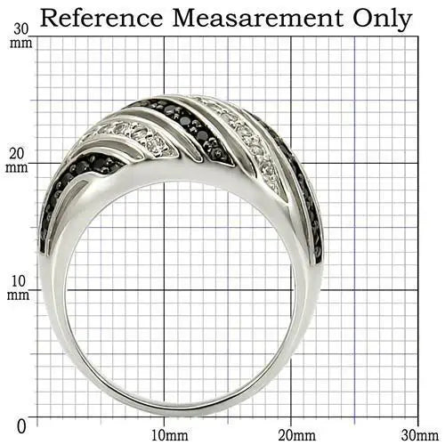 0W224 - Rhodium + Ruthenium Brass Ring with AAA Grade CZ in Jet - Alamode - Flyclothing LLC