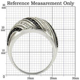 0W224 - Rhodium + Ruthenium Brass Ring with AAA Grade CZ  in Jet - Alamode