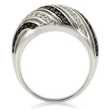 0W224 - Rhodium + Ruthenium Brass Ring with AAA Grade CZ  in Jet - Alamode