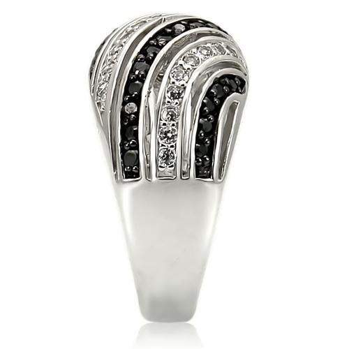 0W224 - Rhodium + Ruthenium Brass Ring with AAA Grade CZ in Jet - Alamode - Flyclothing LLC