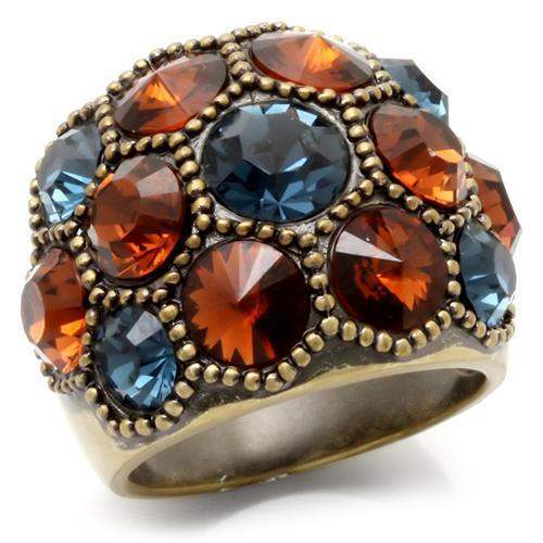 0W234 - Antique Copper Brass Ring with Top Grade Crystal in Multi Color - Alamode - Flyclothing LLC
