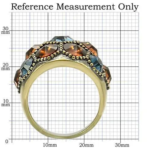 0W234 - Antique Copper Brass Ring with Top Grade Crystal in Multi Color - Alamode - Flyclothing LLC