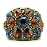0W234 - Antique Copper Brass Ring with Top Grade Crystal  in Multi Color - Alamode