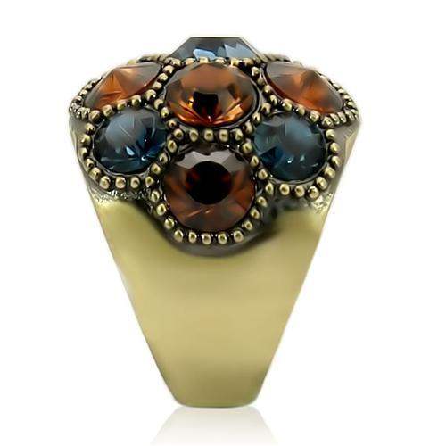 0W234 - Antique Copper Brass Ring with Top Grade Crystal in Multi Color - Alamode - Flyclothing LLC